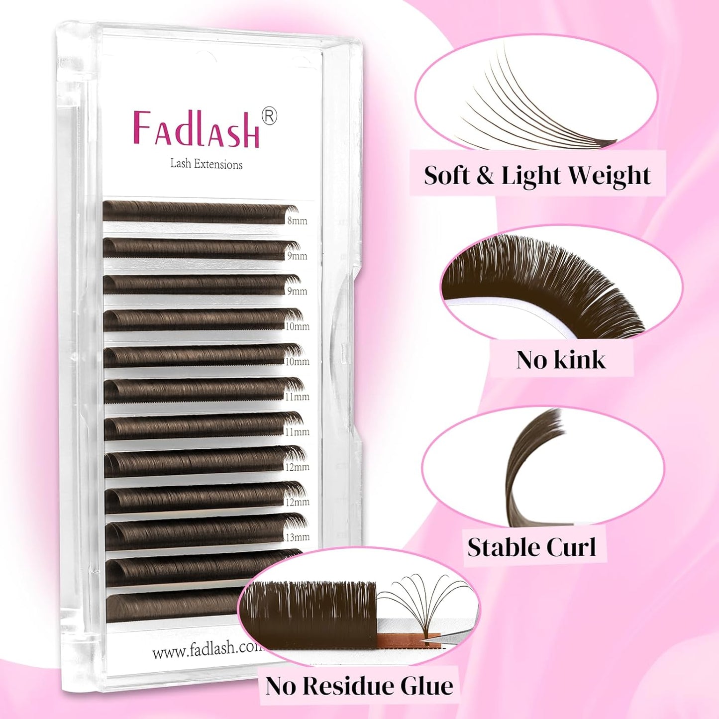 FADLASH Colored Lash Extensions Dark Brown Lash Extension Easy Fan Volume Lashes C/D Curl Volume Eyelash Extensions 0.07 Self Fanning Eyelash Extension Supplies (Dark Brown-0.07D, 8-14mm)-FemmiqueWomen