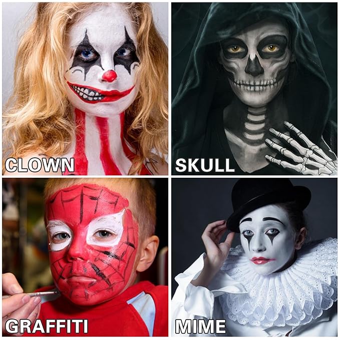 3 PCS Black White Red Face Body Paint Halloween Special Effects Makeup Kit Oil Based Cream Face Paint Kit for Cosplay Party Clown Zombie Stage Sfx Makeup-FemmiqueWomen