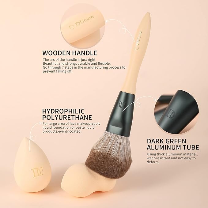 DUcare Makeup Brushes 14Pcs with 3Pcs Makeup Spong & Cosmetic Bag - Lime Mojito Series Makeup Brush Set for Foundation Blending Face Powder Blush Concealers Eye Shadows-FemmiqueWomen