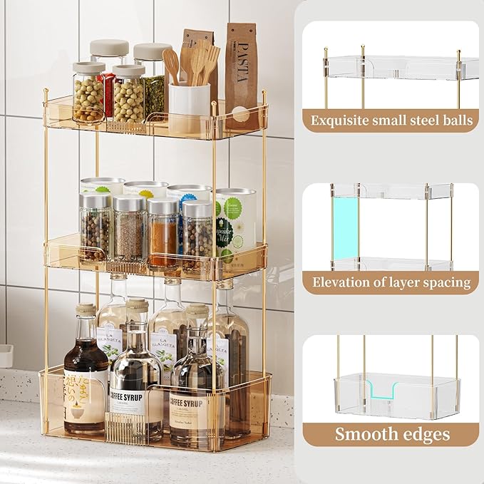 3 Tier Bathroom Countertop Organizer, Makeup Skin Care Organizer, Perfume Tray Vanity Countertop Organizer for Bathroom Countertops-FemmiqueWomen