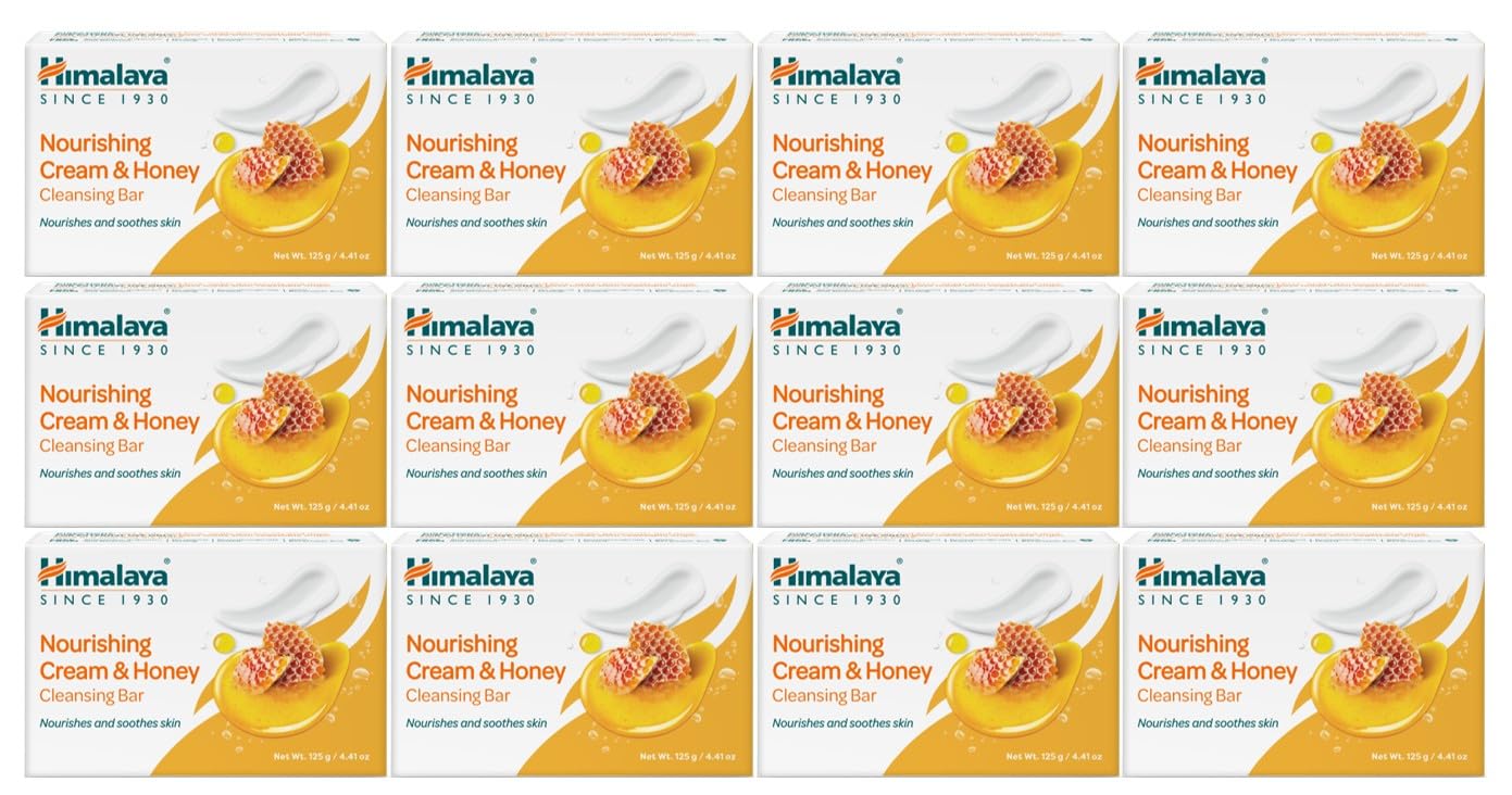 Himalaya Nourishing Cream & Honey Cleansing Bar, Face and Body Soap for Soft Skin, 4.41 oz, 12 Pack-FemmiqueWomen