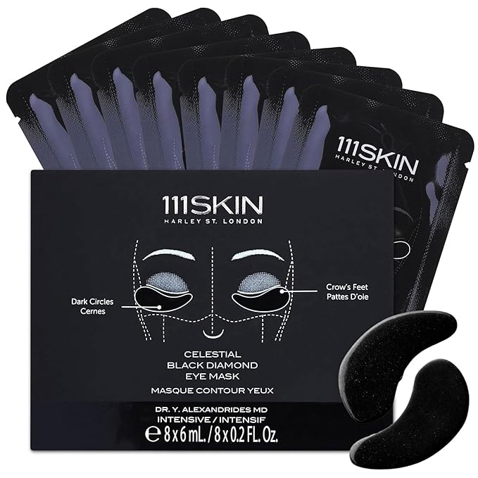 111SKIN Black Diamond Eye Mask, Hydrating Under Eye Patches for Dark Circles with Retinol, Hyaluronic Acid & Niacinamide, Helps Lift & Firm the Appearance of Fine Lines & Undereye Area, 8 Pairs-FemmiqueWomen