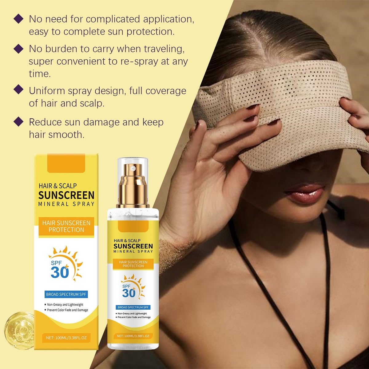 2 Pcs Hair and Scalp Sunscreen Spray SPF 30, Prevents Hair Fading Dryness & Scalp Sunburn for All Skin Type and UV Defense.-FemmiqueWomen