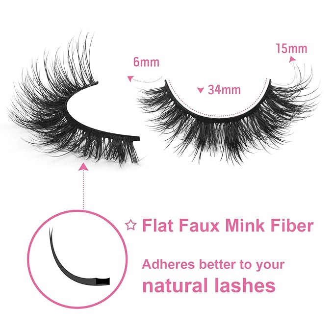 Mink Lashes Natural Look False Eyelashes Wispy Cat Eye Flat Lashes 3D Mink Lashes Natural Fake Lashes 15mm Strip Lashes Pack 7 Pairs by Kiromiro-FemmiqueWomen