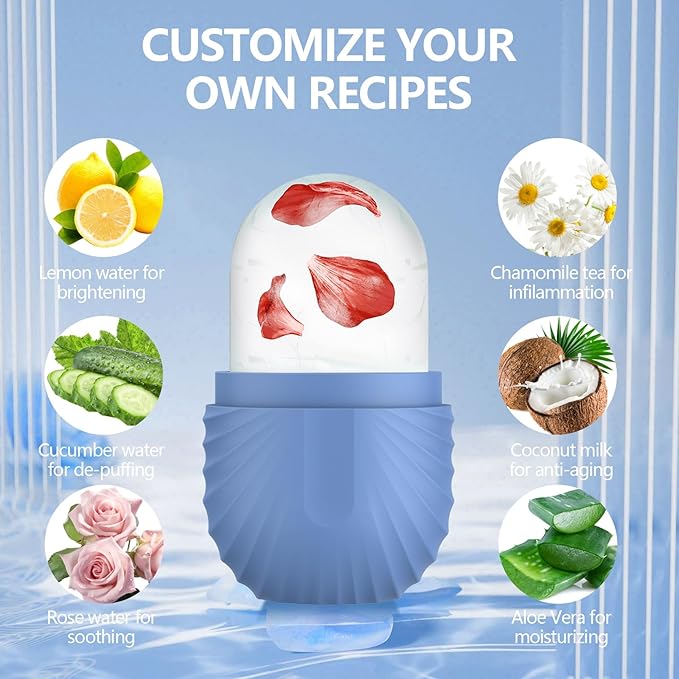 2pcs Ice Roller for Face and Eye, Silicone Ice Facial Roller Ice Holder, Face Ice Mold Skin Care, Face Icers Reusable Ice Cube Roller for Shrink Pores Anti Wrinkle Reduce Puffiness, Black Blue-FemmiqueWomen