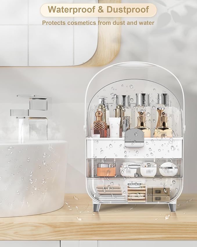 Makeup Organizer, Skincare Holder Bathroom Counter Organizer, Storage Box Cosmetic Display Cases, Teen Girl Gifts Trendy Stuff Make up Organizers for Vanity, Dresser, Countertop (Silver)-FemmiqueWomen