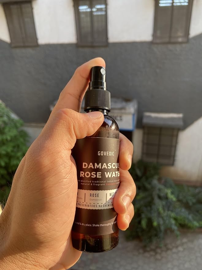 Govedic Rose Water Spray for Face Made with Damask Rose Petals, All-Natural Formula, No Dyes or Alcohol, Suitable for All Skin & Hair Types 100ml 3.38 Oz-FemmiqueWomen