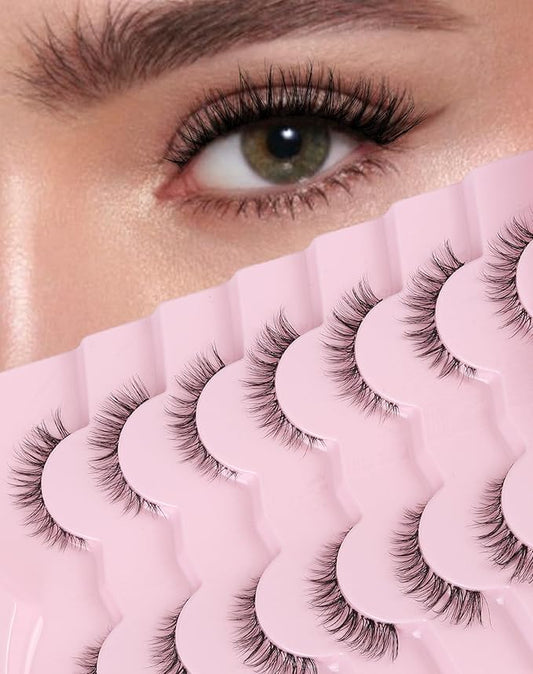 Small Lashes Wispy Short Eyelashes Natural Look Flared Strip False Eyelash Soft Clear Band Lash Pack 7 Pairs SF-07-FemmiqueWomen