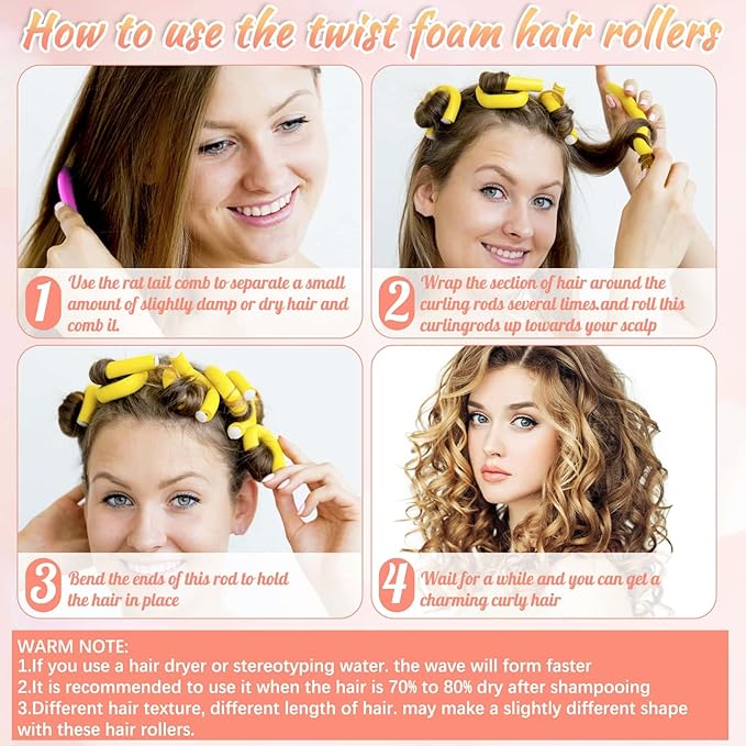 30Pcs 9.45" Flexible Curling Rods No Heat Hair Rollers Curlers with 3 Sizes Foam Curlers Hair Rods for Short and Long Hair-FemmiqueWomen