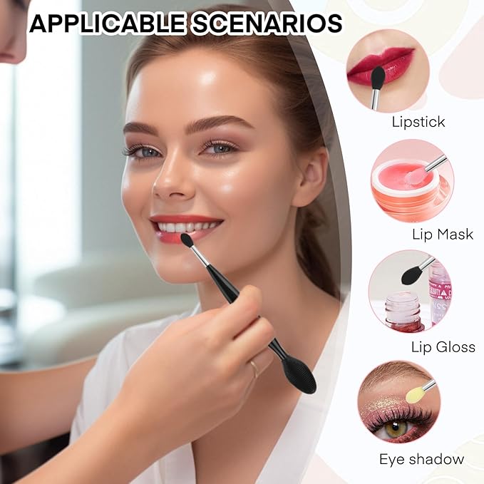 Unaone Lip Scrub Brush - 3 PCS Dual-ended Lip Scrubber Exfoliator and Silicone Lip Brush, 2-in-1 Silicone Lip Scrub Tool Lip Mask Applicator, Gentle Exfoliator & Applicator for Soft-FemmiqueWomen