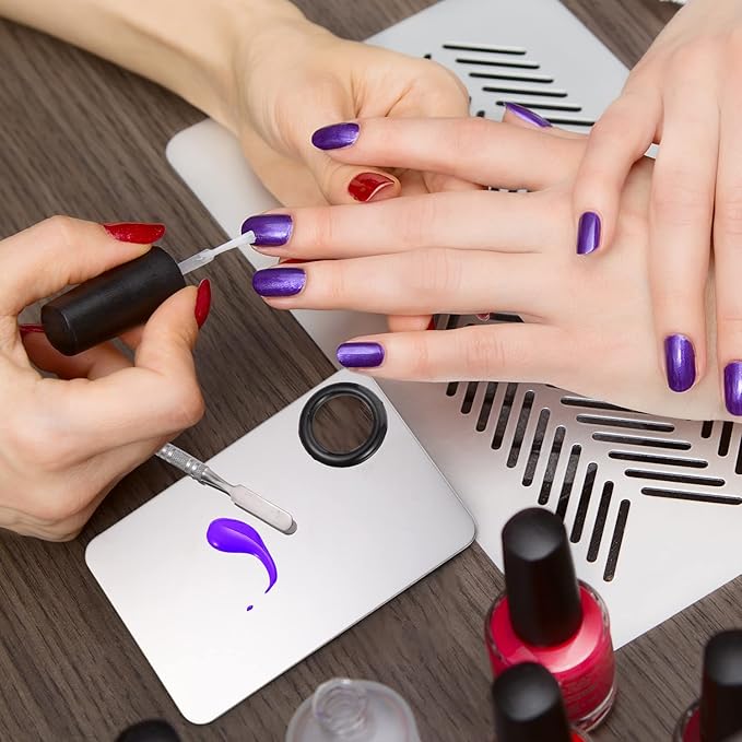 2 in 1 Set Makeup Mixing Palette, Stainless Steel Foundation Palette with Spatula for Mixing Foundation Eye Shadow Eyelash Nail Art-FemmiqueWomen