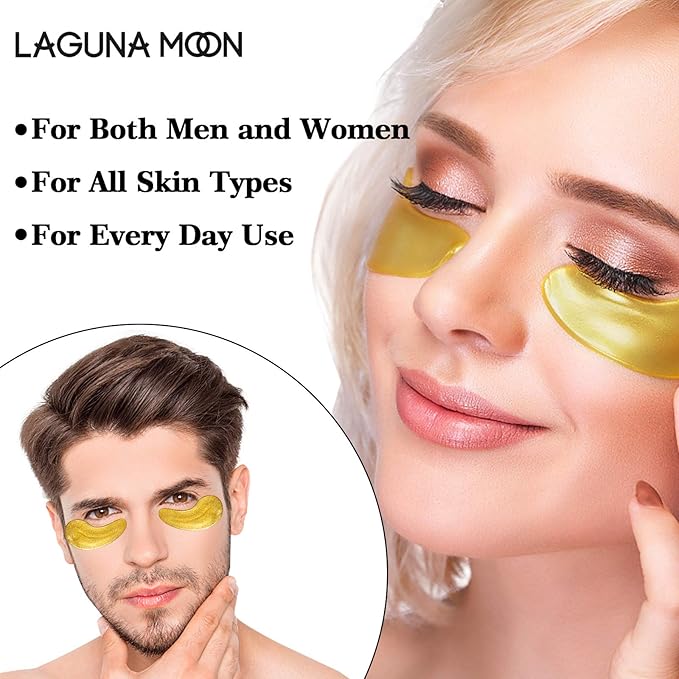 24K Gold Eye Mask, Anti-Aging Hydrolyzed Collagen and Hyaluronic Acid Under Eye Patches for Puffy Eyes & Bags, Dark Circles and Wrinkles, 16 pairs-FemmiqueWomen