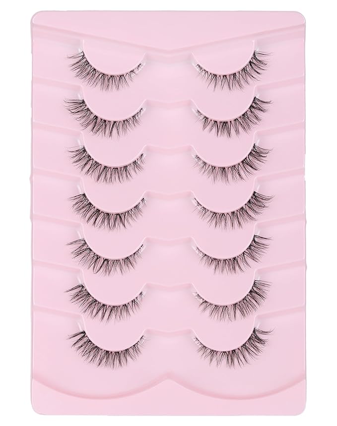 Wispy Cat Eye Lashes Demi Wispies Eyelashes C Curl False Lashes Clear Band Lashes Short False Eyelashes Natural Mink Lashes 7 Pairs-FemmiqueWomen