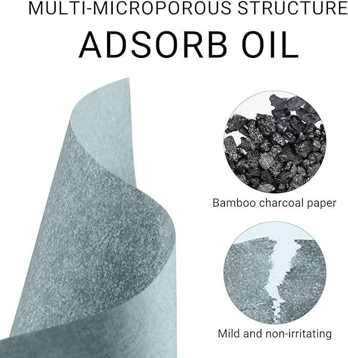 KYDA 200 Sheets Bamboo Charcoal Oil Blotting Paper with Mirror and Puff, Refills Included, Face Oil Absorbing Sheets, Makeup Friendly Oil Control Paper, Travel Size Oil Control Film-FemmiqueWomen