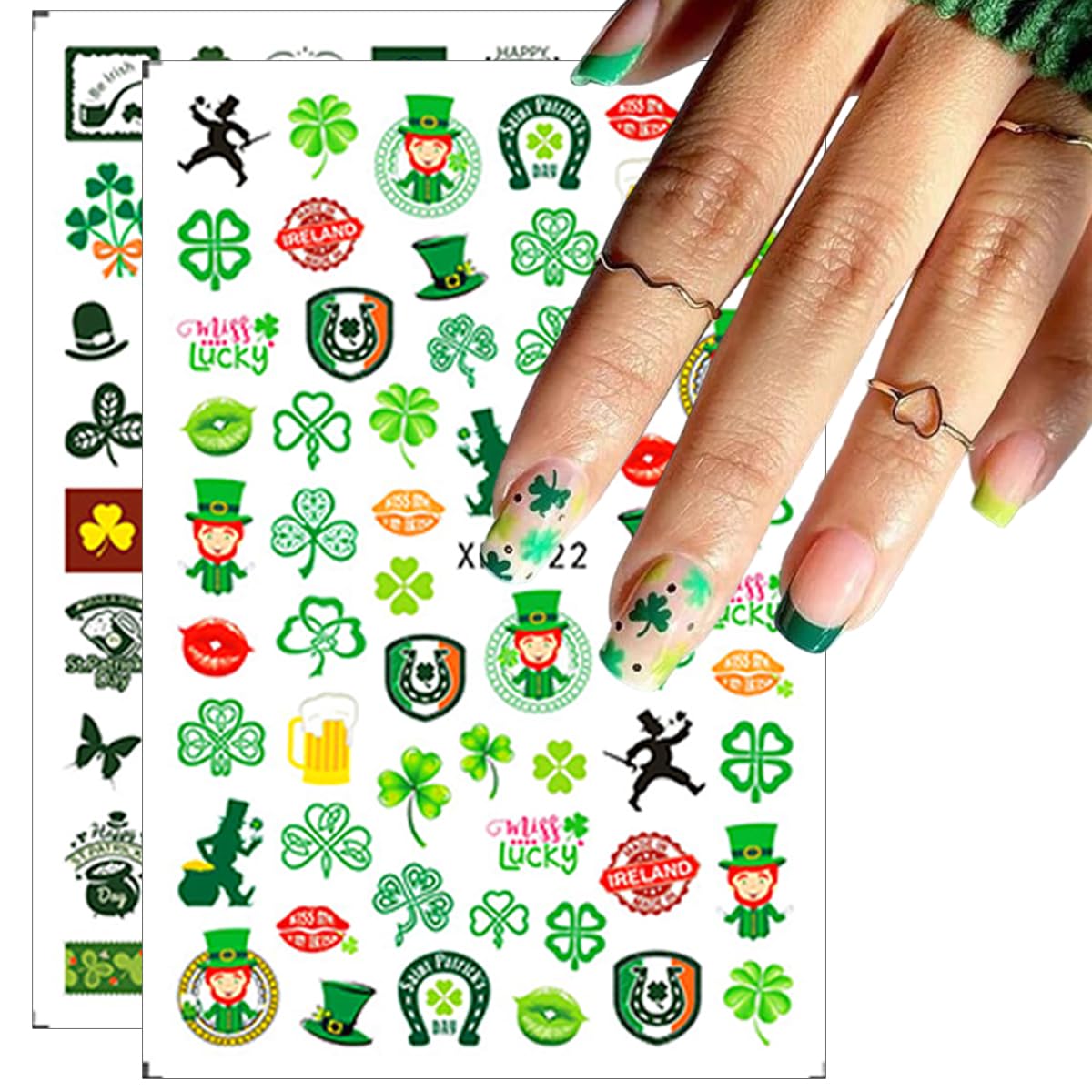 10 Pcs St. Patrick's Day Nail Art Stickers Luck of The Irish Nail Decals Shamrock Nail Stickers Green Spring Foil Decals Clover Nail Art Design Saint Patrick's Day Nail Decoration Supplies for Women-FemmiqueWomen
