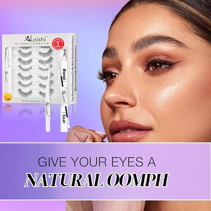 Wispy False Eyelashes Kit With Bond, Seal and Tweezer, 7 Pairs Natural Look Fake Cat Eye Lashes Strips Thin Band Extensions Waterproof Easy Eyelashes for Beginners DF99#-FemmiqueWomen