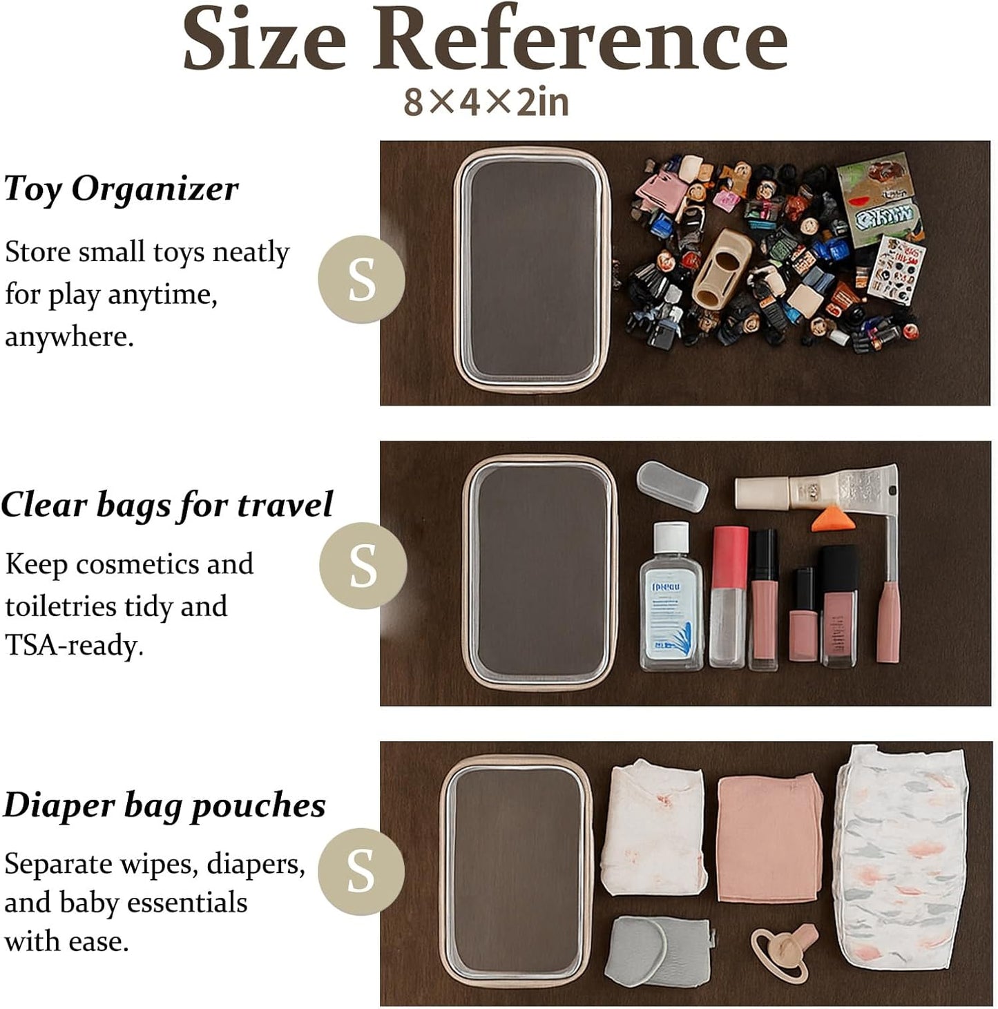 4 pcs Clear Zipper Pouches,Hard Shell Zipper Case, Toiletry Bag for Travel, CLear Diaper Bag, Toiletry Pouch, Travel Organizer, Clear Cosmetic Bag,Toy Storage Bins (M+3S) (Gray)-FemmiqueWomen