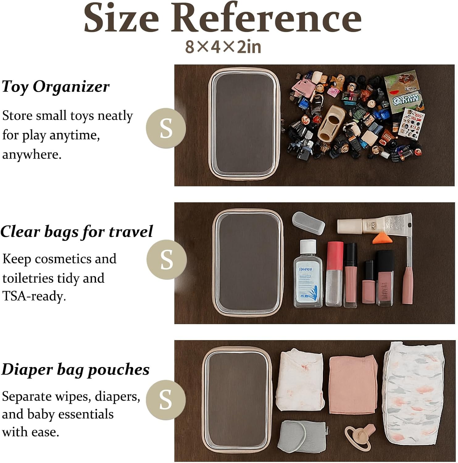 4 pcs Clear Zipper Pouches,Hard Shell Zipper Case, Toiletry Bag for Travel, CLear Diaper Bag, Toiletry Pouch, Travel Organizer, Clear Cosmetic Bag,Toy Storage Bins (M+3S) (Gray)-FemmiqueWomen