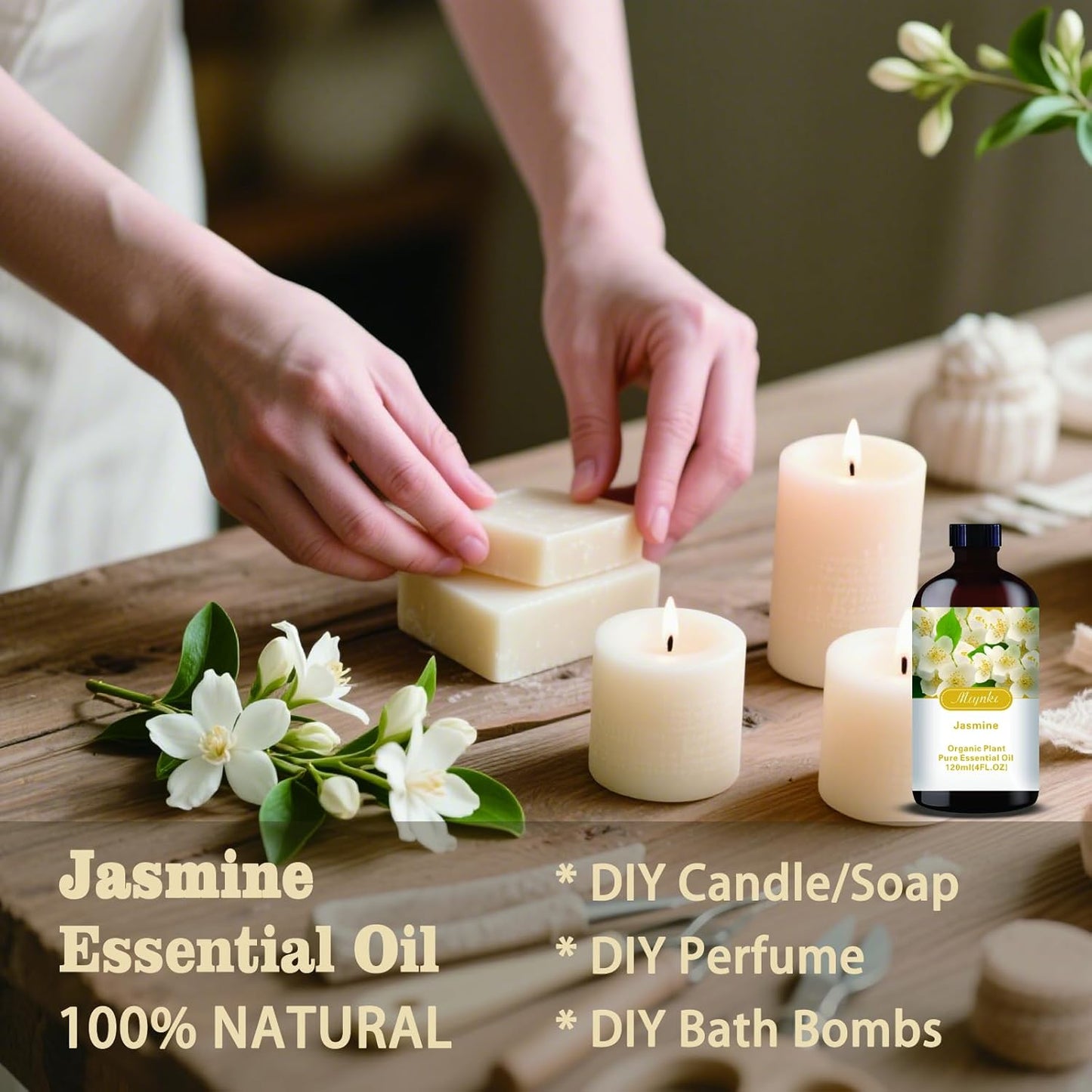 Jasmine Essential Oil-Jasmine Fragrance Oil 4.33oz (130ml)-100% Pure Natural Scent for Diffusers, Candles, Soap Making & Aromatherapy-Relaxing Home & Gift Essential Oil for Bath, Massage-FemmiqueWomen