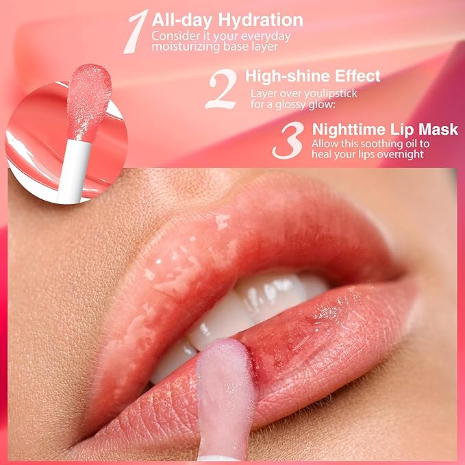 2Pack Big Brush Head Hydrating Lip Glow Oil Plumping Lip Tint, Hydrating Lip Gloss Tinted Lip Balm Transparent Lip Care, Long Lasting Nourishing Non-sticky Fresh Texture (Cherry+Coco)-FemmiqueWomen