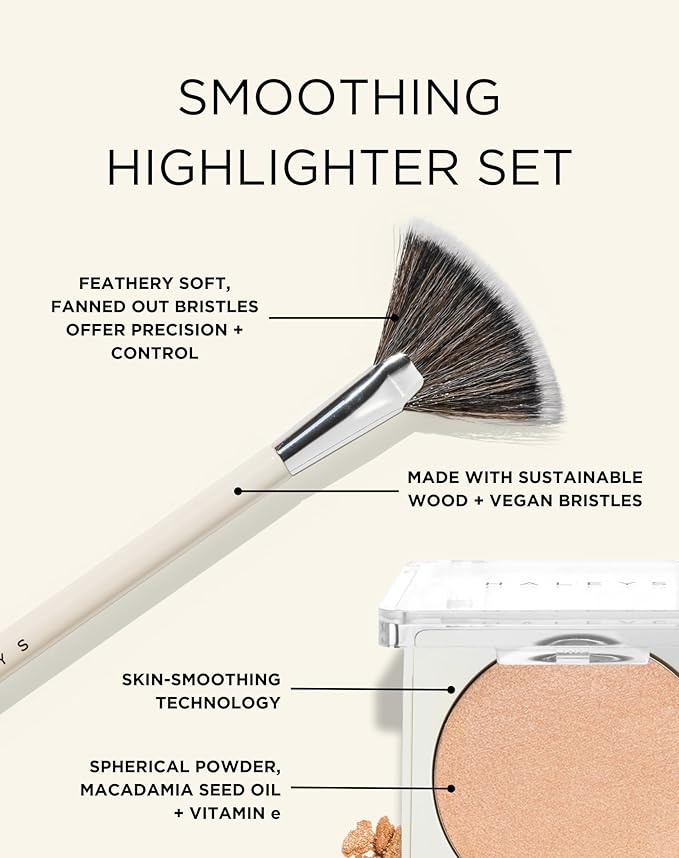 HALEYS Fan Brush VEGAN+CRUELTY-FREE, Sustainable Wood, Vegan Bristles for Airbrushed Finish, For highlighter application, Streak-free, Perfect Blending, Blurs, Smooths with Control-FemmiqueWomen