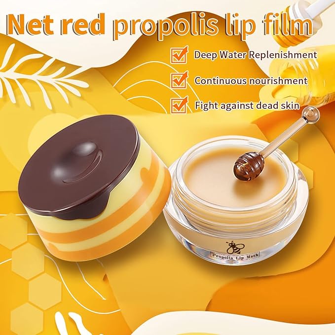 2 Pack Nourishing Lip Balm Honey Pot, Moisturizing Honey & Strawberry Propolis Lip Mask, Hydrating & Prevention Dry and Cracked Lip Scrubs Exfoliator Lip Sleeping Mask Reduces Lip Lines-FemmiqueWomen