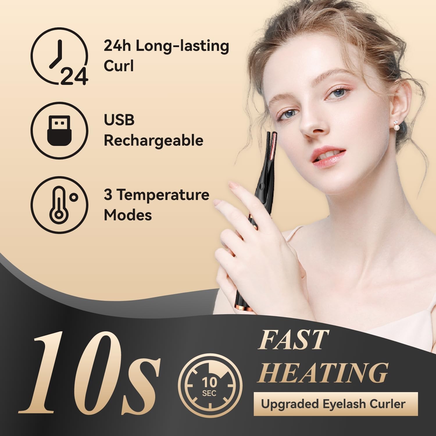 Heated Eyelash Curlers - 2 in 1 Clip - Type Heated Lash Curler,3 Heat Modes with USB Rechargeable,Fast Heat up in 8s,Natural Curling 24H Long Lasting for Women Makeup Tools (Black)-FemmiqueWomen