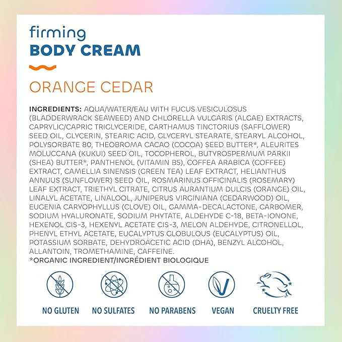 Seaweed Bath Co. Firming Body Cream, Orange Cedar Scent, 6 Ounce, Skin Toning Hand & Body Lotion Moisturizer for Dry Skin, with Sustainably Harvested Seaweed, Chlorella, Green Coffee Bean-FemmiqueWomen