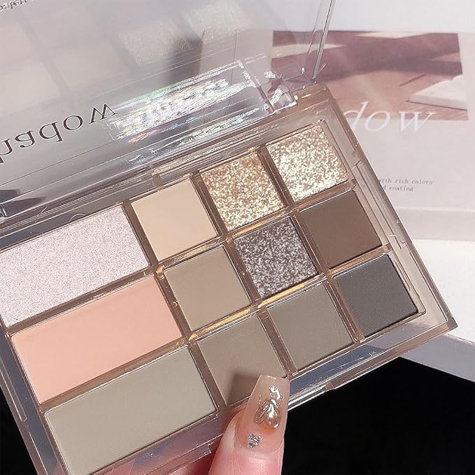 12 Girds Colorful Matte Shimmer Eyeshadow Palette for Eye Makeup,High Pigmented Eye Shadow Primers Powder Palet de sombras de ojos 12-A-FemmiqueWomen