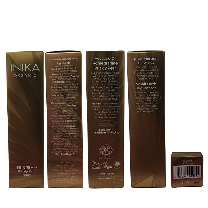 INIKA Organic BB Cream Foundation - Vegan Makeup with Hydrating Prickly Pear, Jojoba, and Pomegranate Seed Oil - Lightweight, Radiant BB Glow for Balanced Skin Tone, Porcelain, 1 fl oz-FemmiqueWomen