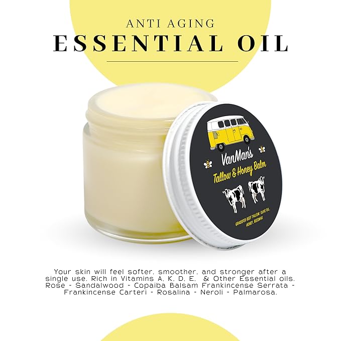 Vanman's Tallow and Honey Balm With No Added Scent (2 Pack) - Beef Tallow Face Moisturizer with Grass-Fed/Finished Beef Tallow for Skin, Organic Raw Honey and Beeswax, Cold Pressed Olive Oil - 2.5 oz-FemmiqueWomen