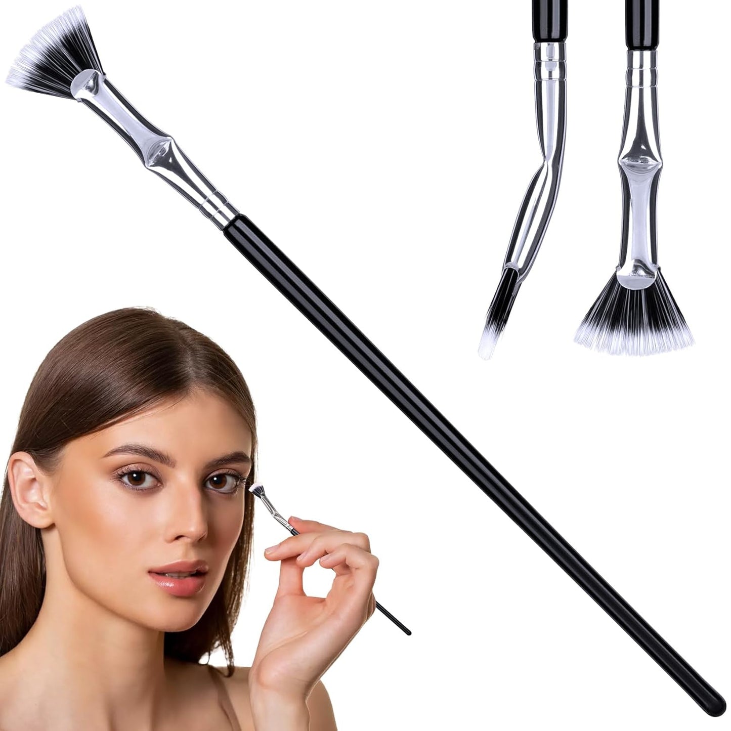 PAGOW Folding Angle Scalloped Lash Brush, Eyelash Comb Separator Makeup Tool, Multifunctional Mascara Fan Brush with Soft Bristles for Upper Lower Eye Lash (Black Bristles), 1 Pcs-FemmiqueWomen