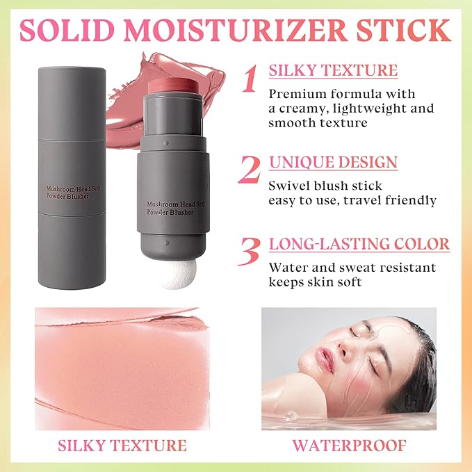 3PCS Blush Stick for Cheeks,Multi-use Solid Matte Makeup Stick Blush Cream for Cheek Eyes and Lips Tint,Moisturizing Tinted Cream Blush,Natural Blendable Cheek Blusher with 3 Makeup Sponges A3-FemmiqueWomen