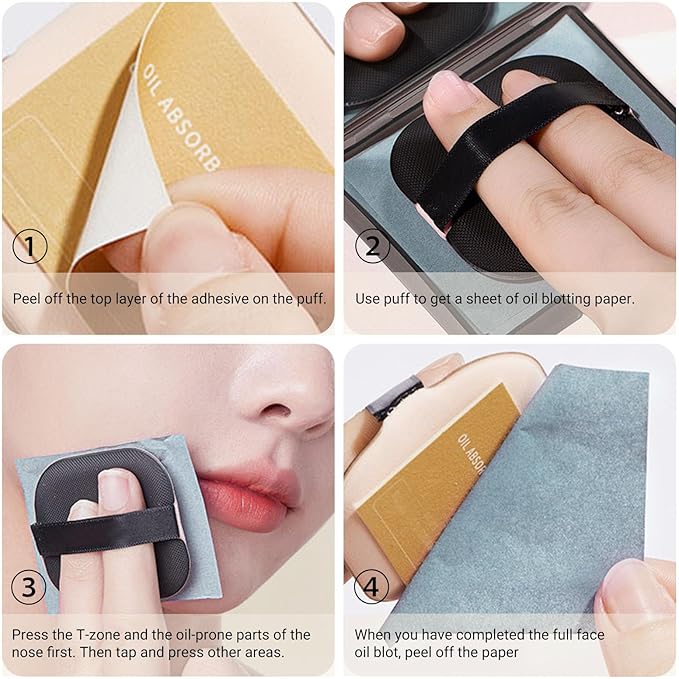 KYDA 200 Sheets Bamboo Charcoal Oil Blotting Paper with Mirror and Puff, Refills Included, Face Oil Absorbing Sheets, Makeup Friendly Oil Control Paper, Travel Size Oil Control Film-FemmiqueWomen
