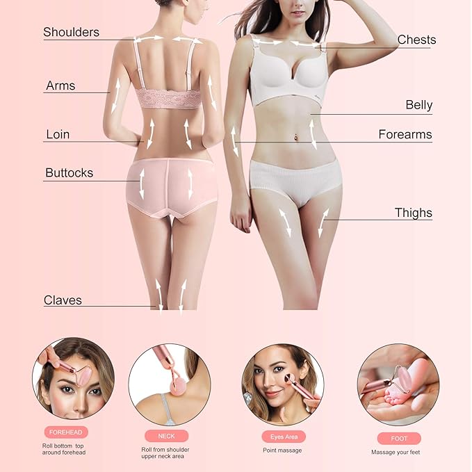 2-IN-1 Electric Jade Roller Massager Facial Roller & Face Massager, Rose Quartz-FemmiqueWomen