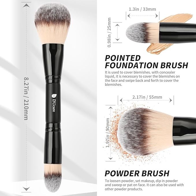 DUcare Powder Brush Foundation Brushes Double Ended Blush Setting Brush for Rounded Taperd Liquid, Cream, Powder,Blending, Buffing-FemmiqueWomen