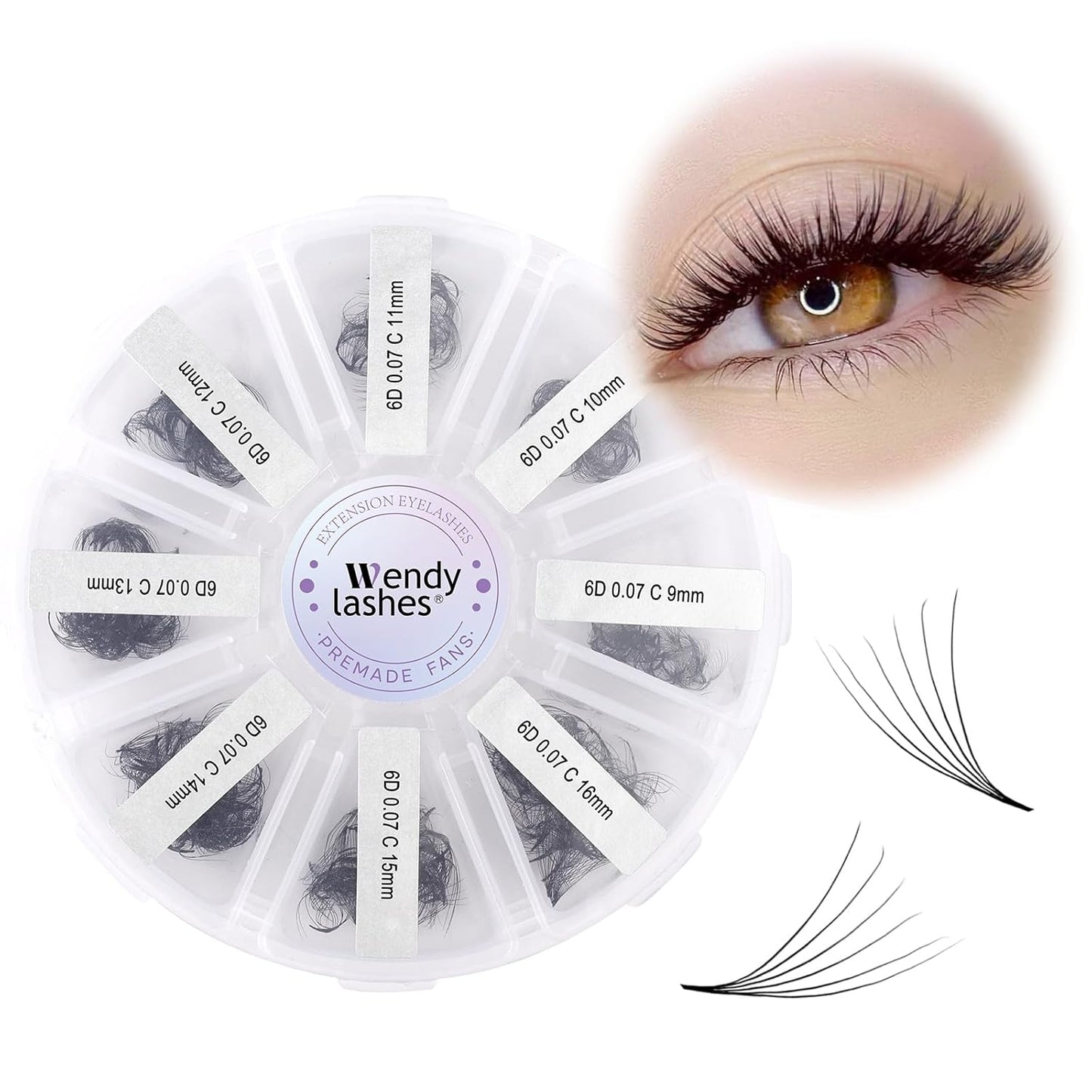 Premade Fans for Eyelash Extension: 6D, Wendy Lashes, Handmade Fans, Pre-made, For Lash-Artists, C, 9-16mm-FemmiqueWomen