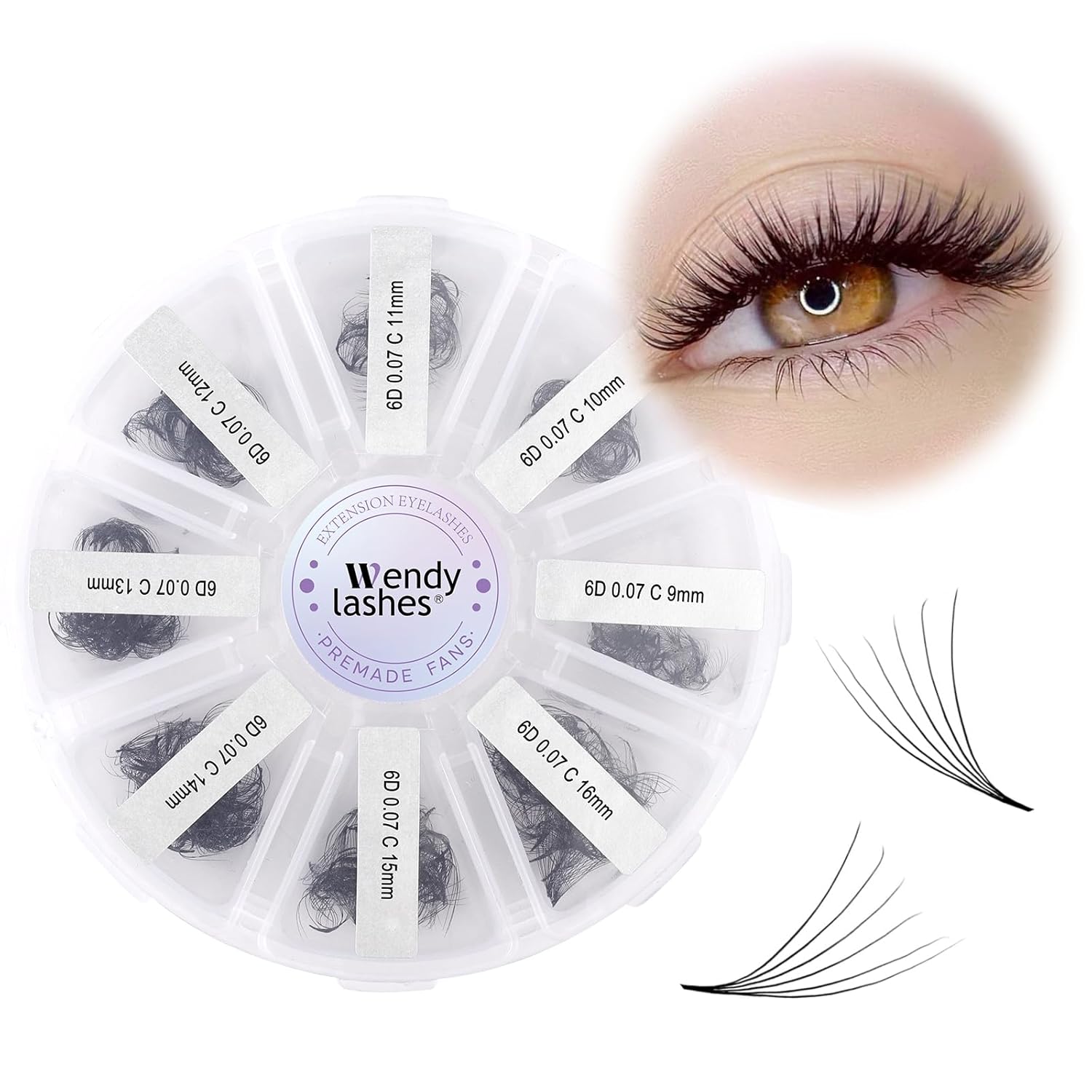 Premade Fans for Eyelash Extension: 6D, Wendy Lashes, Handmade Fans, Pre-made, For Lash-Artists, C, 9-16mm-FemmiqueWomen