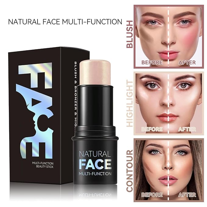 3pcs Face Contour Stick Makeup Set, Highlighter Stick Blush Stick Cream Contour Kit with Brush, Contouring Stick for Fair Skin, Concealer Makeup Stick Gift for Beginner Women Teen Girls-FemmiqueWomen