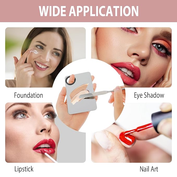 2 in-1 Set Make up Mixing Palette, Foundation Mixing Palette Stainless Steel Makeup Palette with Makeup Spatula for Professional Cosmetic Artist Make up Palette for Mixing Foundation Nail-Art-FemmiqueWomen
