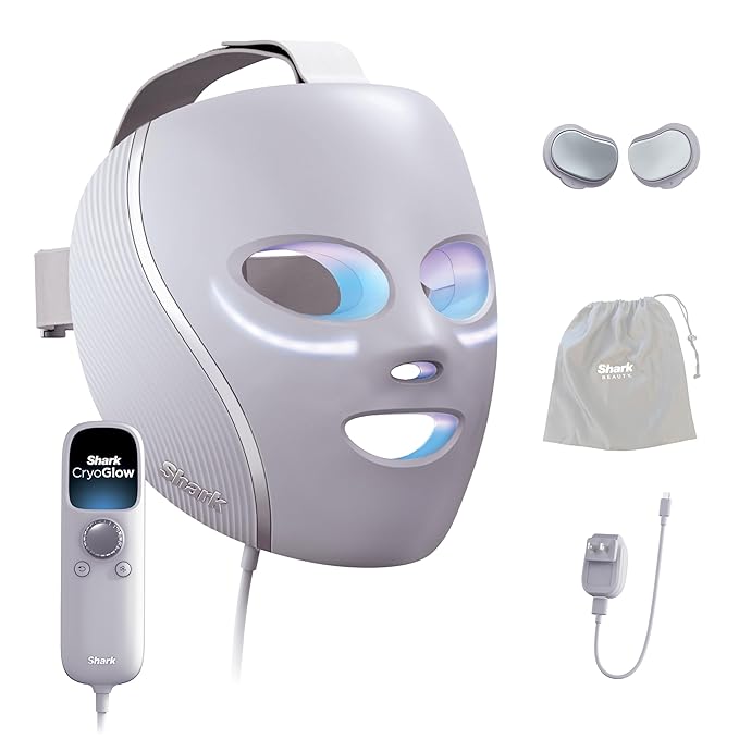 Shark CryoGlow LED Face Mask with Under-Eye Cooling, Anti-Ageing & Blemish Repair, Red & Blue LED, Infrared Light Therapy, USB-C, Remote Control, Storage Bag, Lilac Chill, FW312PL