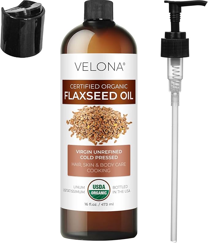 velona USDA Certified Organic Flaxseed Oil - 16 Fl Oz | 100% Pure and Natural Carrier Oil | Unrefined, Cold Pressed |Body, Face & Skin Care | Use Today - Enjoy Results…-FemmiqueWomen