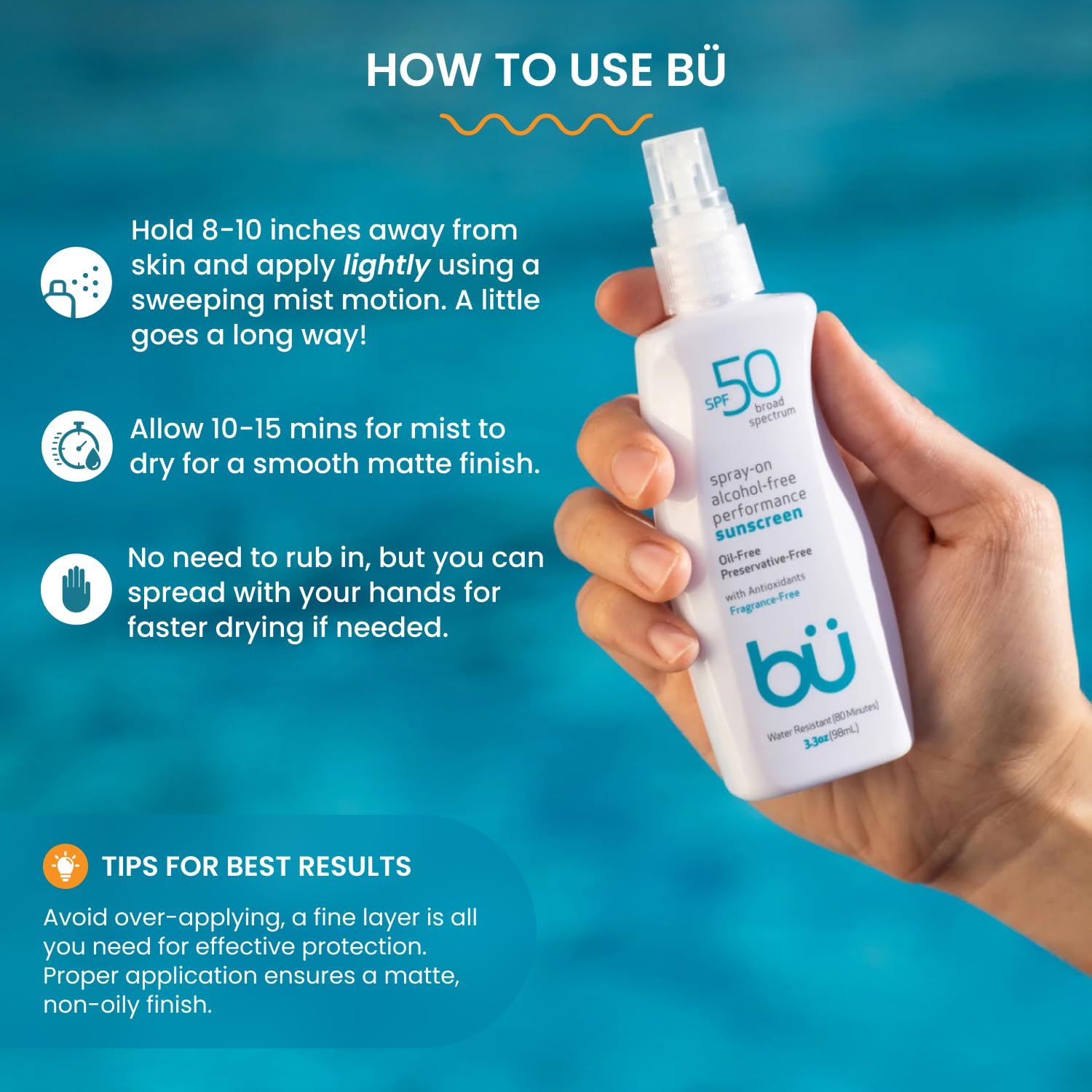 BU SPF 50 Sunscreen Spray for Face and Body, Fragrance Free, Clear Non Aeorsol, Non Greasy and Water Resistant (3-pack)-FemmiqueWomen