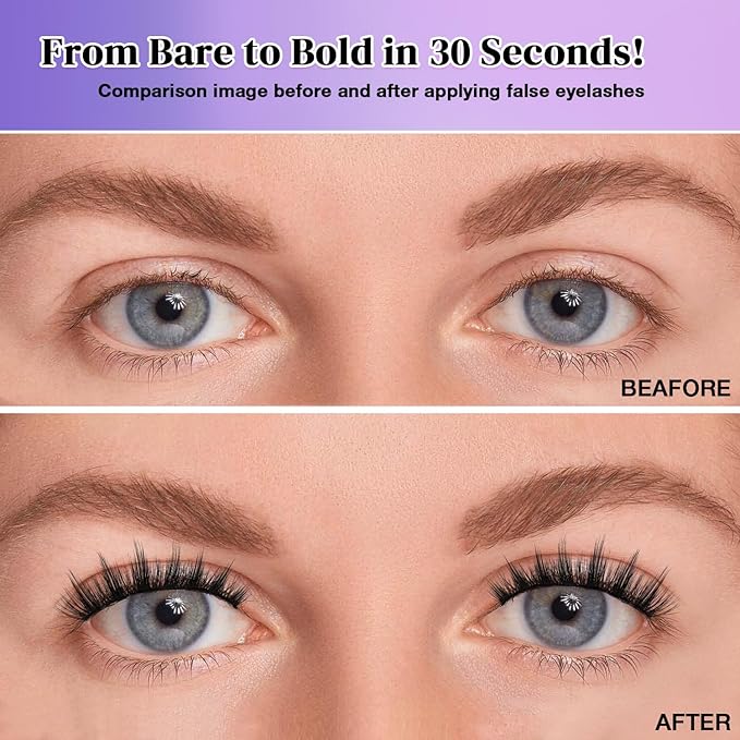 Wispy False Eyelashes Kit With Bond, Seal and Tweezer, 7 Pairs Natural Look Fake Cat Eye Lashes Strips Thin Band Extensions Waterproof Easy Eyelashes for Beginners RQ7Variety Mix-FemmiqueWomen