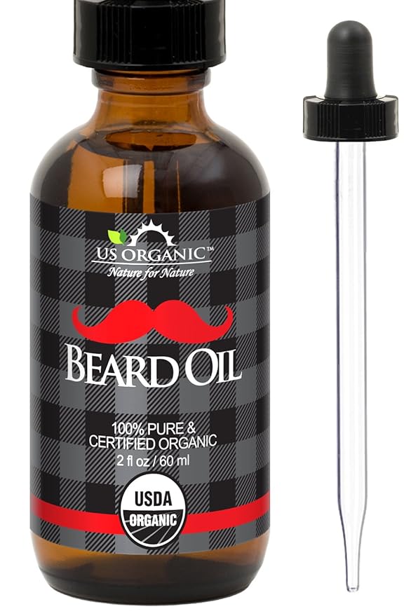 US Organic Beard Oil, 100% Pure, USDA Certified, Softens, shine, moisturizes, Amber Glass Bottle with Eye Dropper, 2 Ounce-FemmiqueWomen