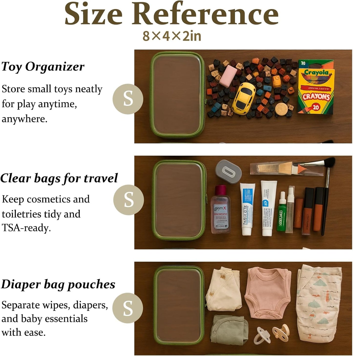 4 pcs Clear Zipper Pouches,Hard Shell Zipper Case, Toiletry Bag for Travel, CLear Diaper Bag, Toiletry Pouch, Travel Organizer, Clear Cosmetic Bag,Toy Storage Bins (M+3S) (Mint Green)-FemmiqueWomen