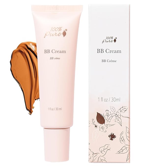 100% PURE BB Cream Shade 30 Radiance Full Face Coverage Skin Care & Glow - All-In-One Primer Concealer & Foundation Makeup - Shimmery, Dewy Youth Tan Color w/Warm Golden Undertone - Vegan - 1 Fl Oz-FemmiqueWomen