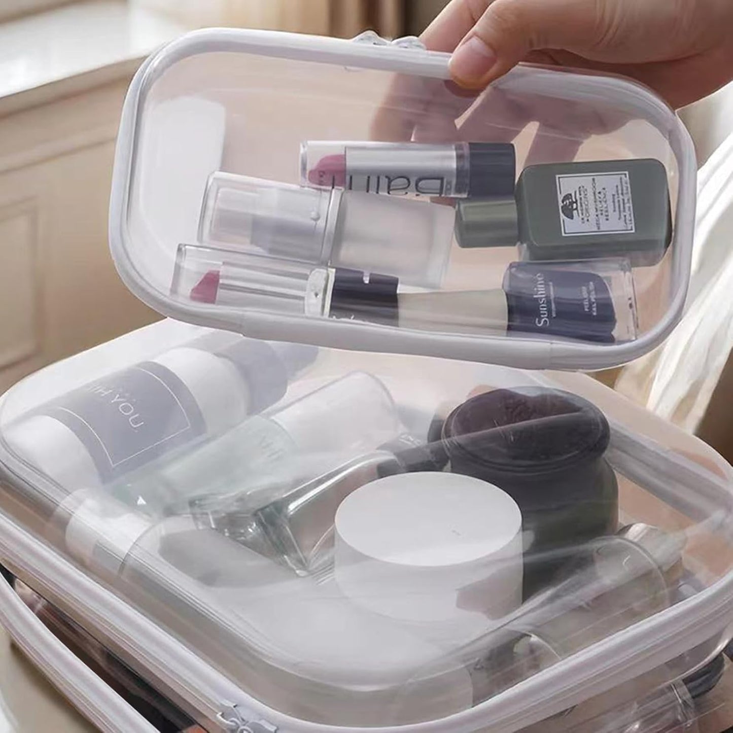 【6-Pack】 Clear Hard Shell Zipper Case Set | Durable Travel Pouches for Toiletries, Makeup Storage Organizer, Toy Storage Box | Transparent Cosmetic Bags with Zipper for Organization (white)-FemmiqueWomen