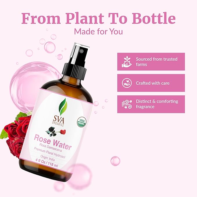 SVA ORGANICS Rose Water 4oz (118 ml) Refreshing Rose Water Spray for Skin Care, Skin Hydration, Bath, Soaps, Haircare & Aromatherapy-FemmiqueWomen