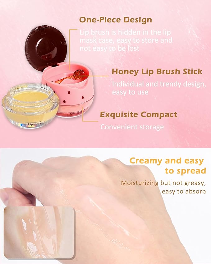 2Pcs Apple Lime Lip Bee Balm Honey Pot Lip Mask & Lip Glowy Oil Lip Gloss Care Set, Propolis Moisturizing & Nourish Lip Gloss Repair, Plump Dry Cracked Lip Scrub Exfoliator bálsamo para labios -Set D-FemmiqueWomen